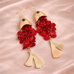 Red Fish Gold Earrings